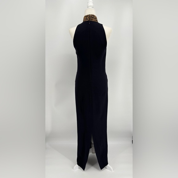 Vintage Ralph Lauren Purple Label Silk Beaded Gown Maxi Dress 90s Runway Gold 4 - Picture 8 of 12